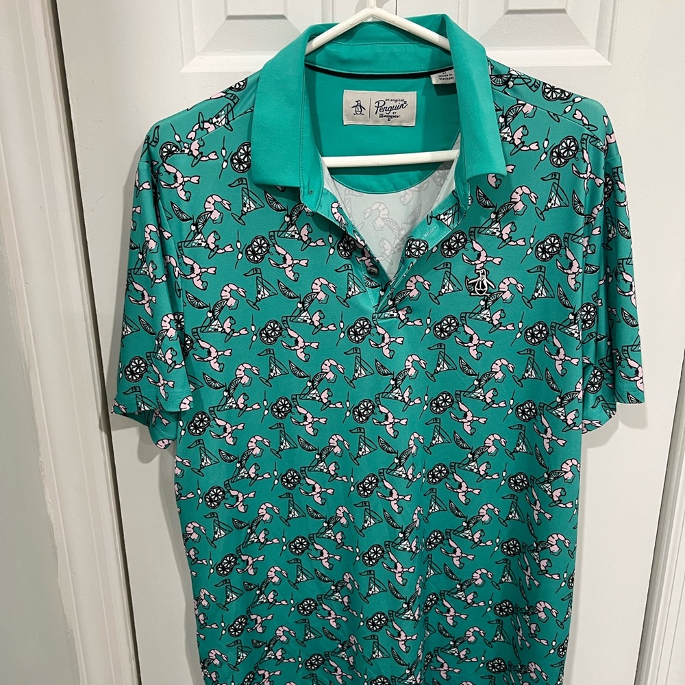Original Penguin Men’s Golf Polo Shirt  M Shrimp Cocktail fun vacation cruise